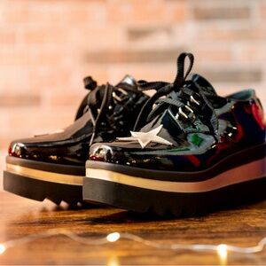 Glossy Black Star Platform Shoes
